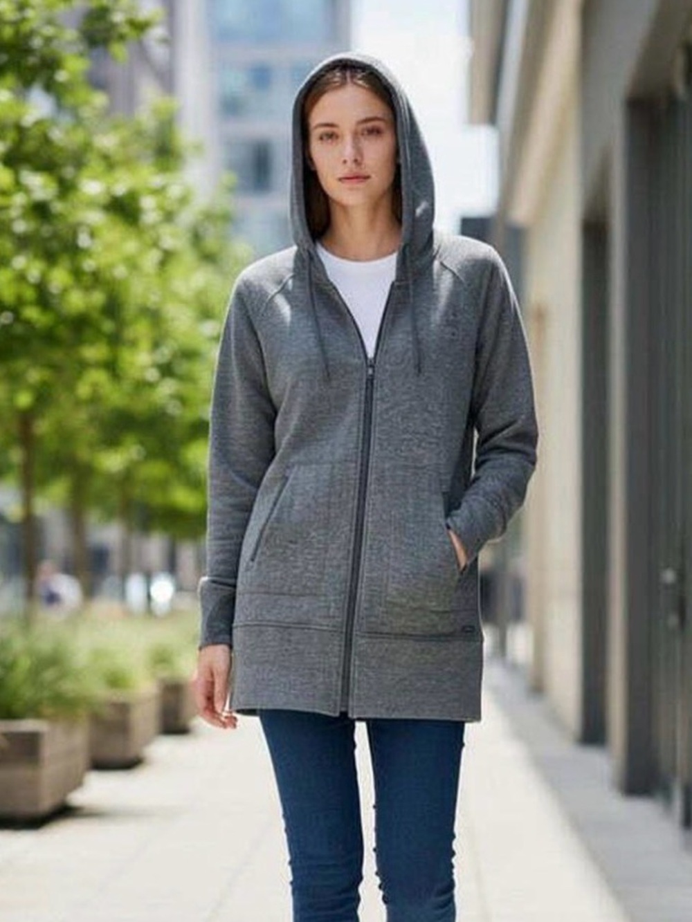 Athleta Women’s Stronger CYA Long gray Fleece Lined Hoodie Jacket size Small